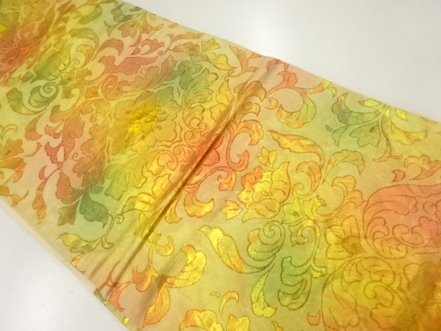 JAPANESE KIMONO / ANTIQUE FUKURO OBI / SILK / WOVEN FLORAL ARABESQUE